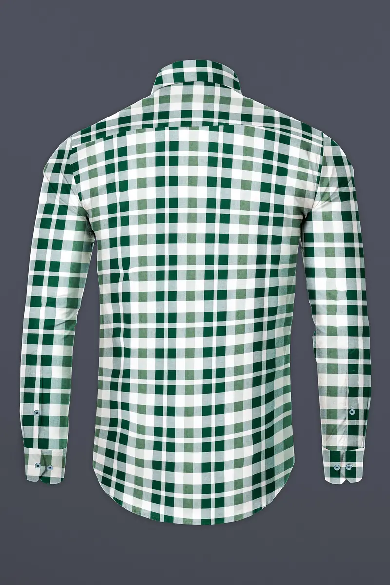 Plantation Green With White Plaid Dobby Premium Cotton Shirt 5