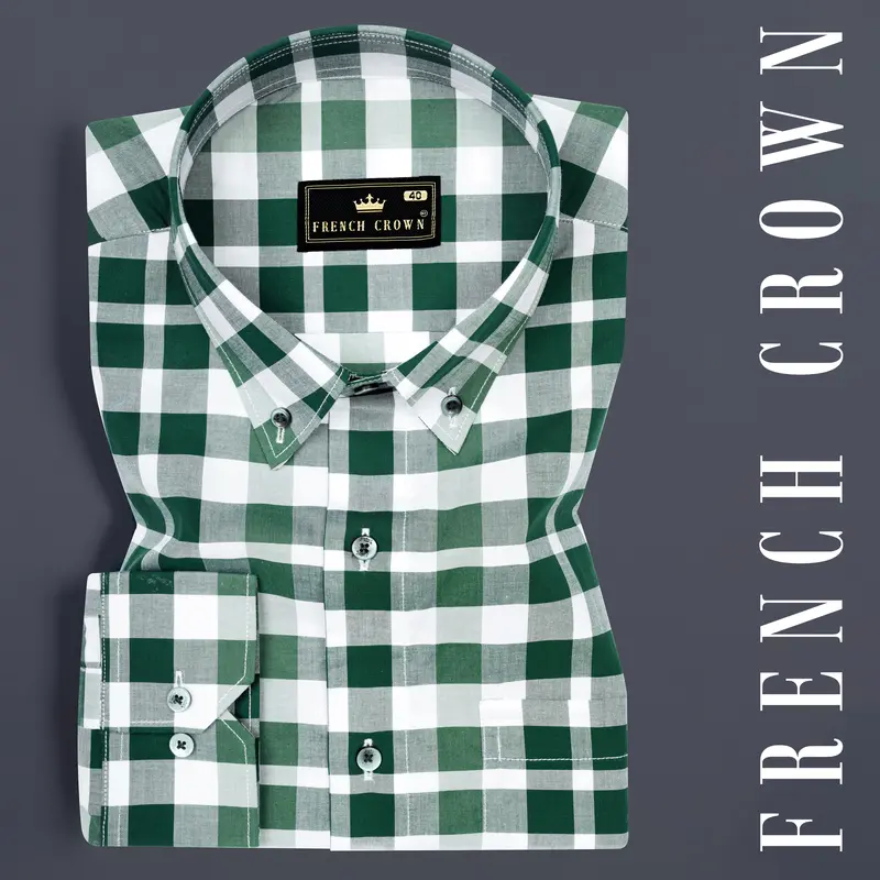 Plantation Green With White Plaid Dobby Premium Cotton Shirt 6