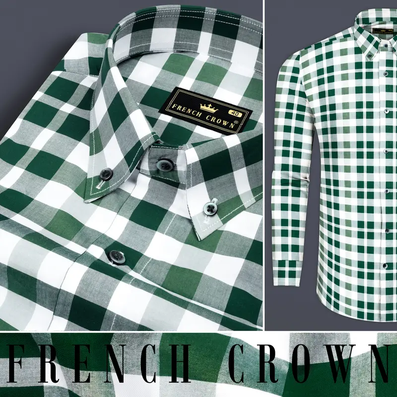 Plantation Green With White Plaid Dobby Premium Cotton Shirt 9