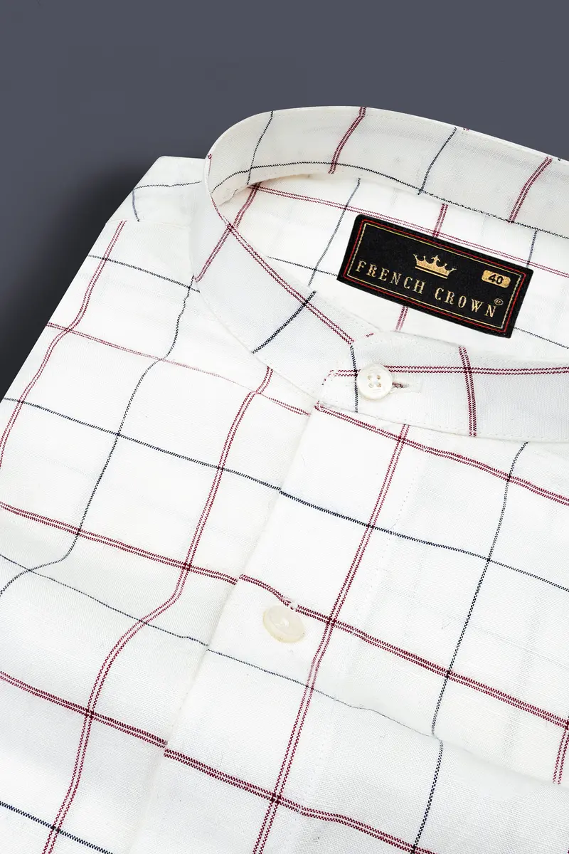Platinum Cream Multicolour Plaid Luxurious Linen Shirt 1