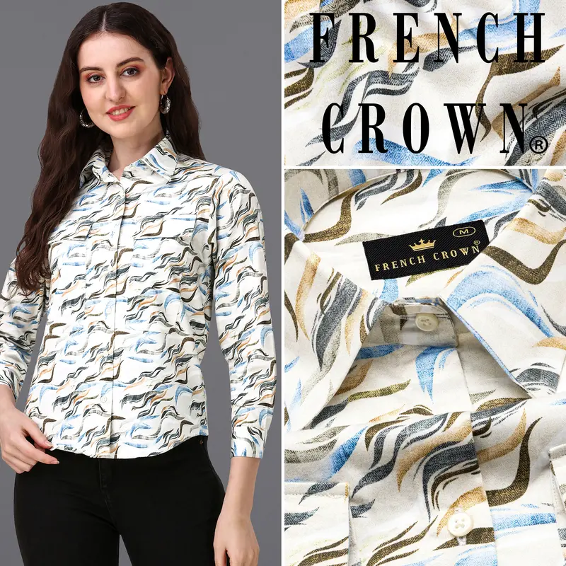 Platinum Cream With Multicolour Printed Super Soft Premium Cotton Women’S Shirt 1