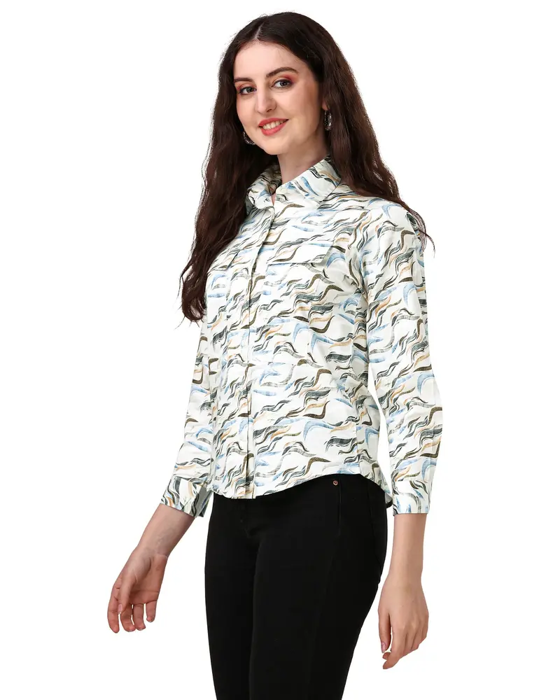 Platinum Cream With Multicolour Printed Super Soft Premium Cotton Women’S Shirt 5