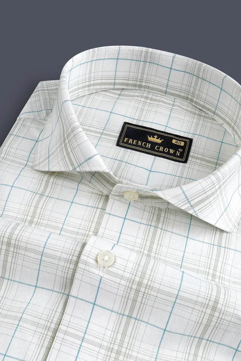 Platinum Gray And Glacier Blue Checkered Giza Cotton Shirt 1