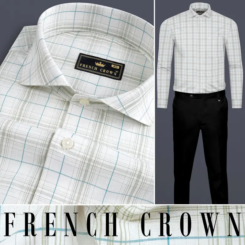 Platinum Gray And Glacier Blue Checkered Giza Cotton Shirt 10