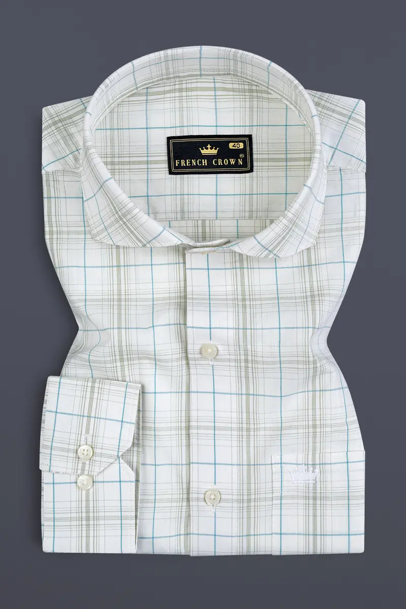 Platinum Gray And Glacier Blue Checkered Giza Cotton Shirt 3