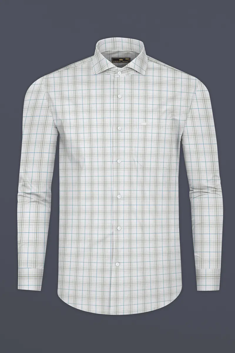 Platinum Gray And Glacier Blue Checkered Giza Cotton Shirt 4