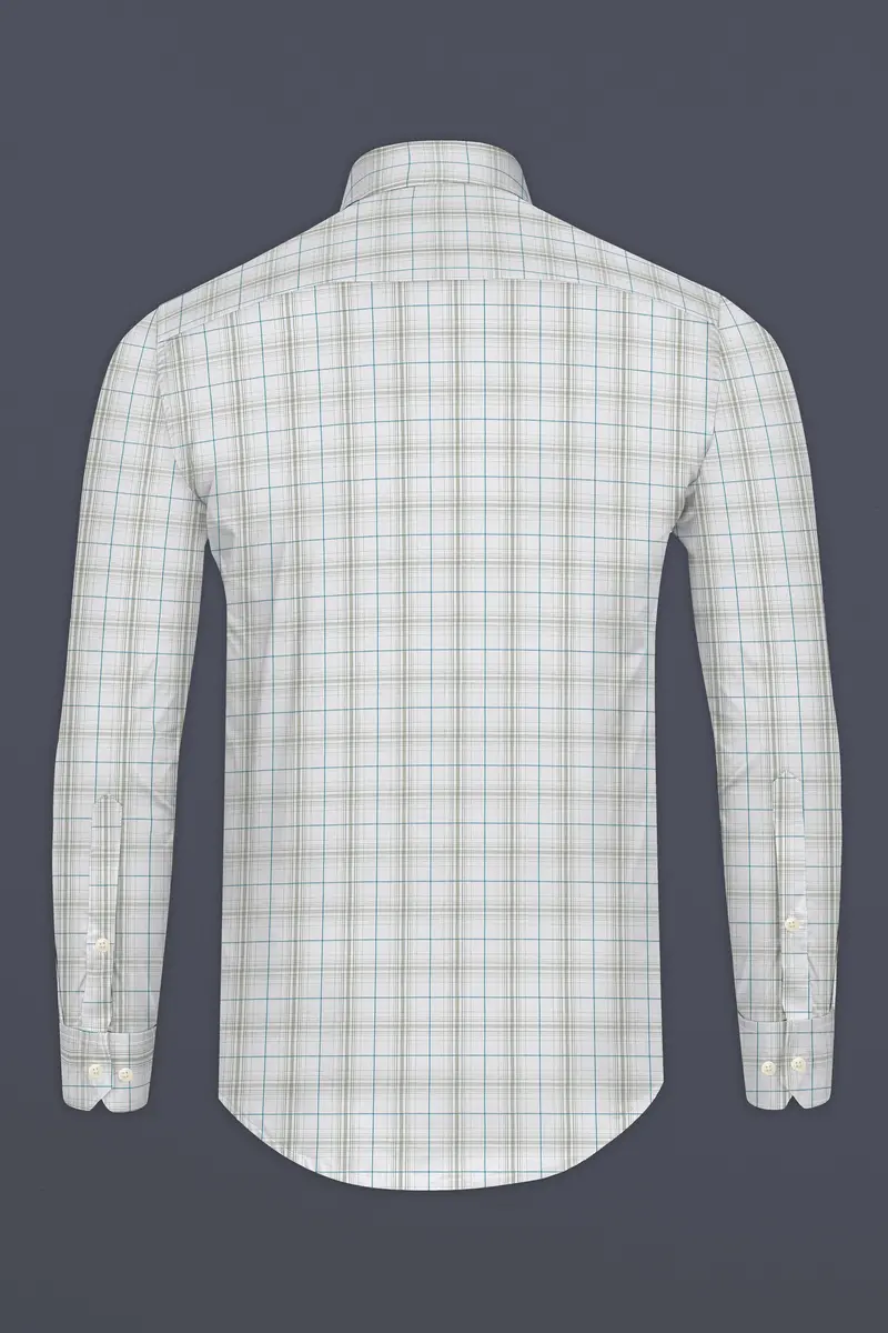 Platinum Gray And Glacier Blue Checkered Giza Cotton Shirt 5