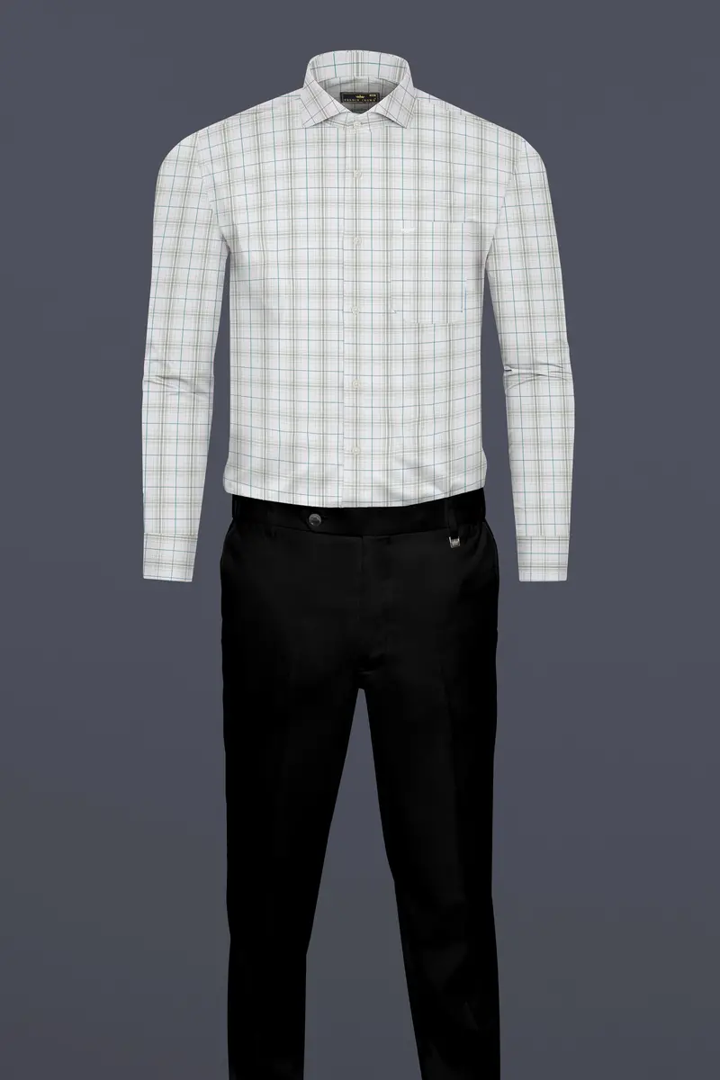 Platinum Gray And Glacier Blue Checkered Giza Cotton Shirt 6