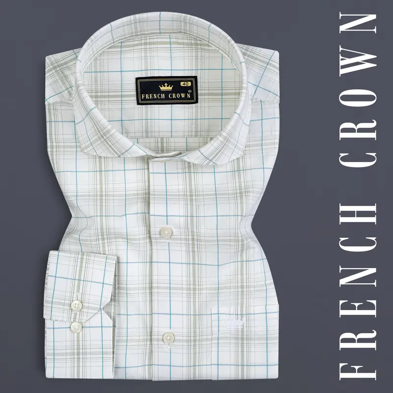 Platinum Gray And Glacier Blue Checkered Giza Cotton Shirt 7