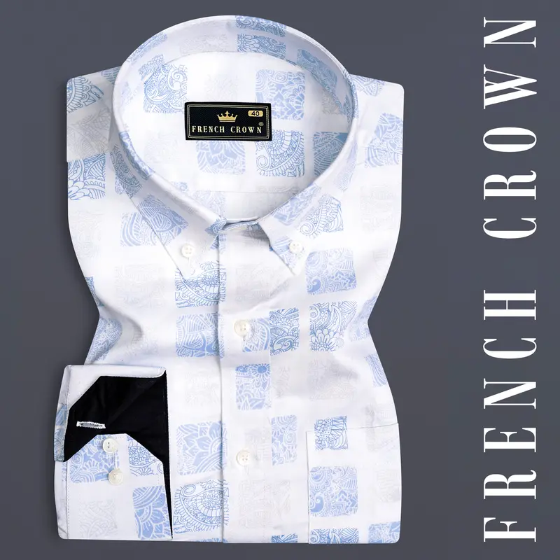 Platinum Gray And Waterloo Blue Printed Super Soft Premium Cotton Shirt 1