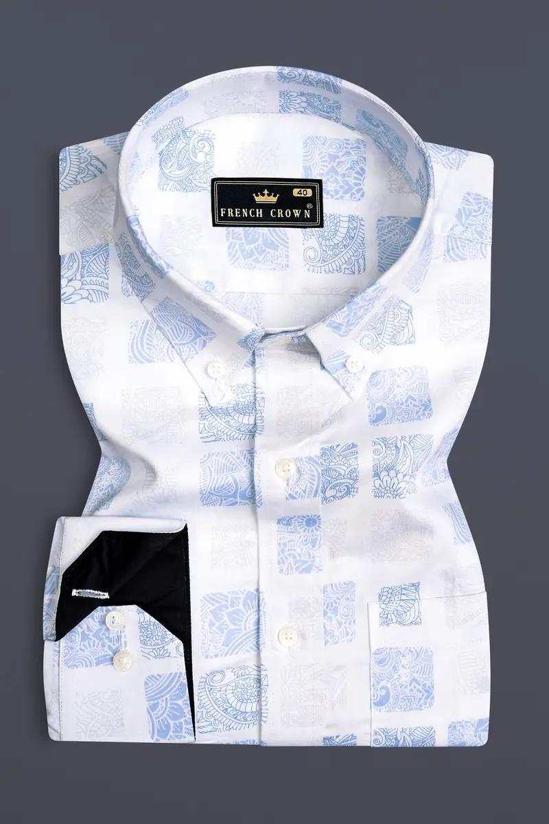 Platinum Gray And Waterloo Blue Printed Super Soft Premium Cotton Shirt 2
