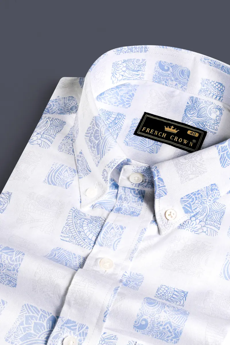 Platinum Gray And Waterloo Blue Printed Super Soft Premium Cotton Shirt 4