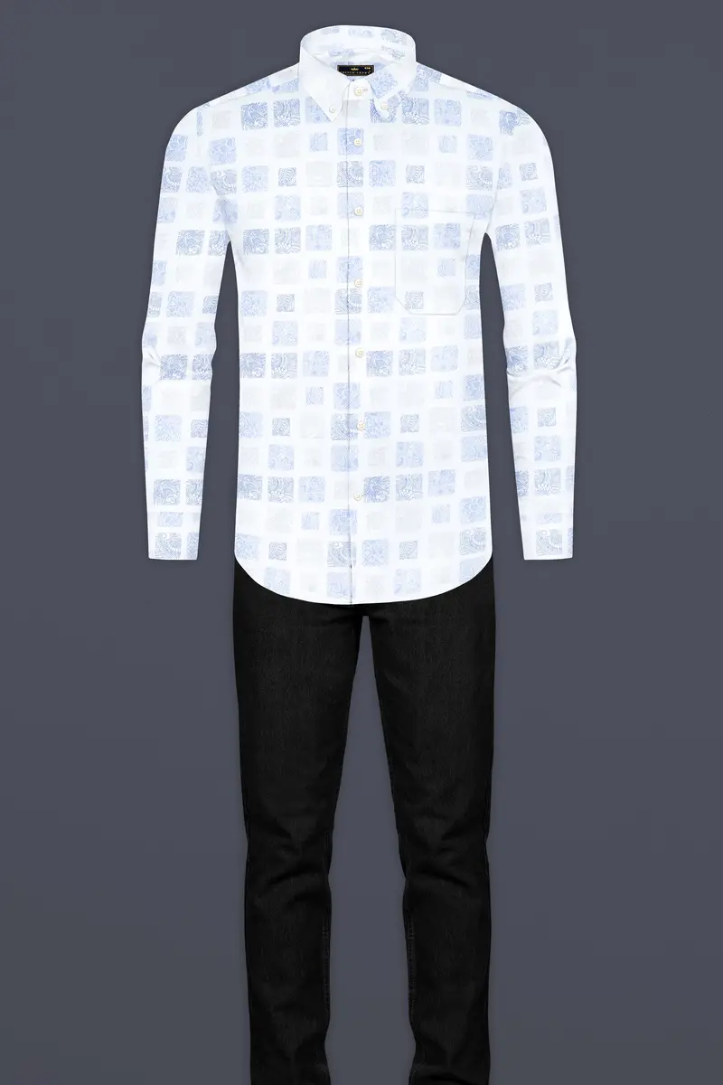 Platinum Gray And Waterloo Blue Printed Super Soft Premium Cotton Shirt 7