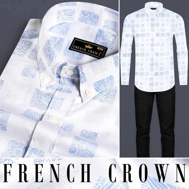Platinum Gray And Waterloo Blue Printed Super Soft Premium Cotton Shirt 8