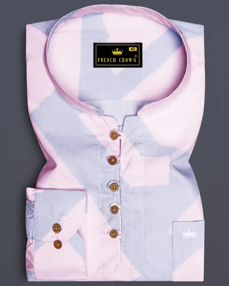 Platinum Pink And Gainsboro Blue Premium Cotton Kurta Shirt 1
