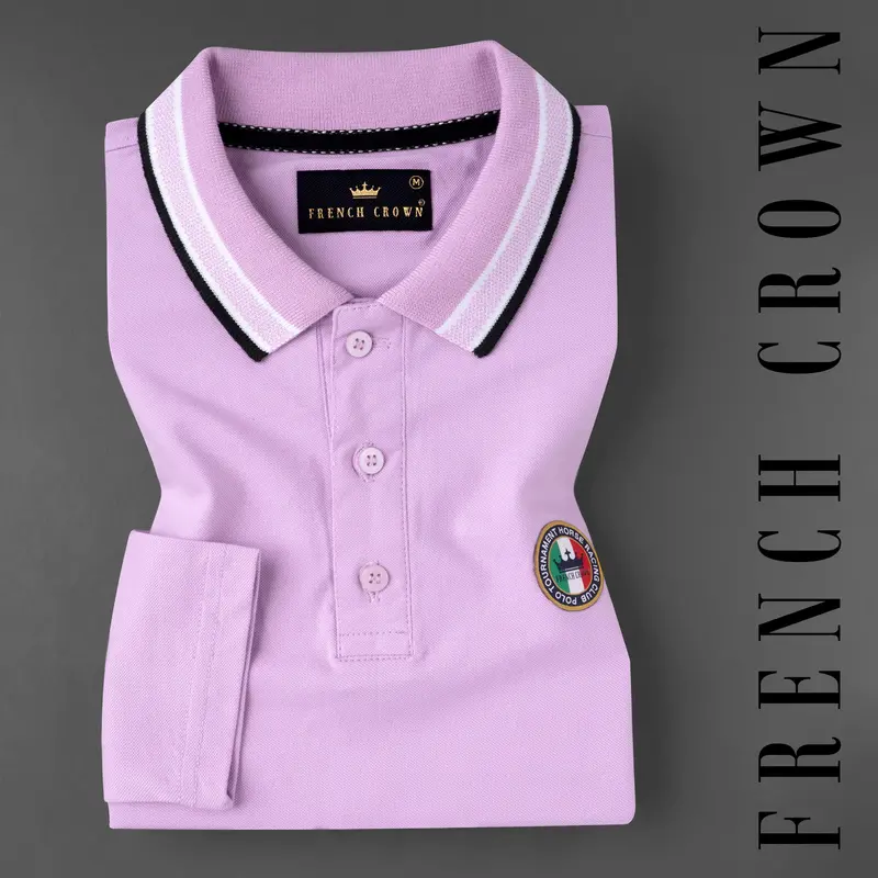 Plum Lilac Full Sleeves Premium Cotton Mercerised Pique Polo 1