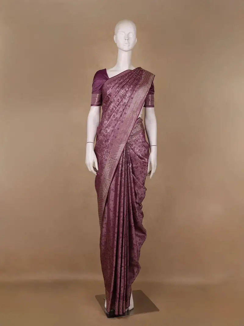 Plum Purple Floral Brocade Design Banarasi Silk Saree 1