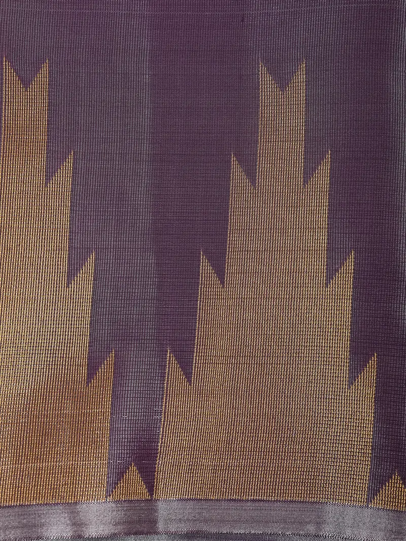 Plum Purple Floral Butta Zari Woven Design Tissue Designer Saree With Temple Border 2