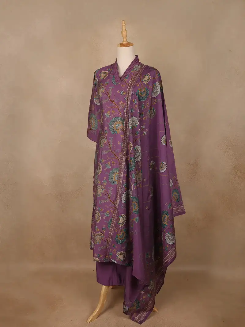 Plum Purple Floral Printed Cotton Salwar Suit 3