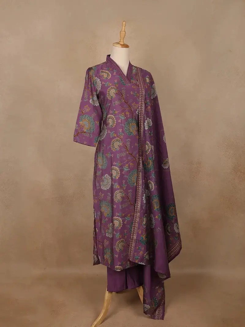 Plum Purple Floral Printed Cotton Salwar Suit 4