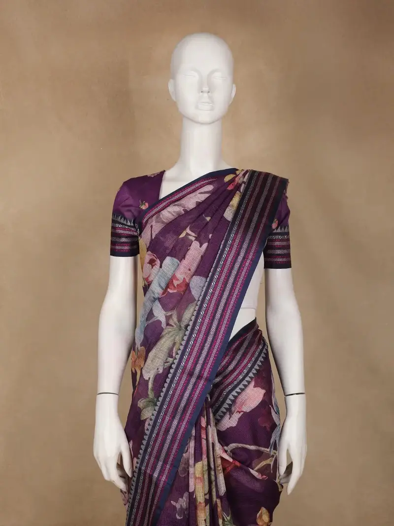 Plum Purple Floral Printed Kota Cotton Saree 2