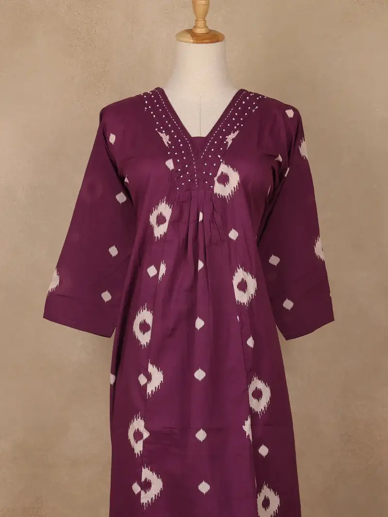 Plum Purple Ikat Printed Cotton Salwar Suit 2