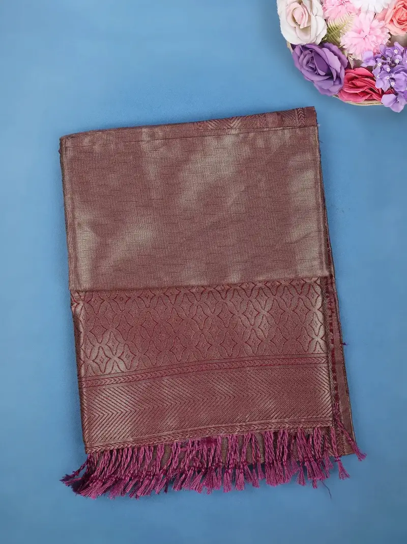Plum Wine Minimal Design Woven Tissue Silk Saree 1