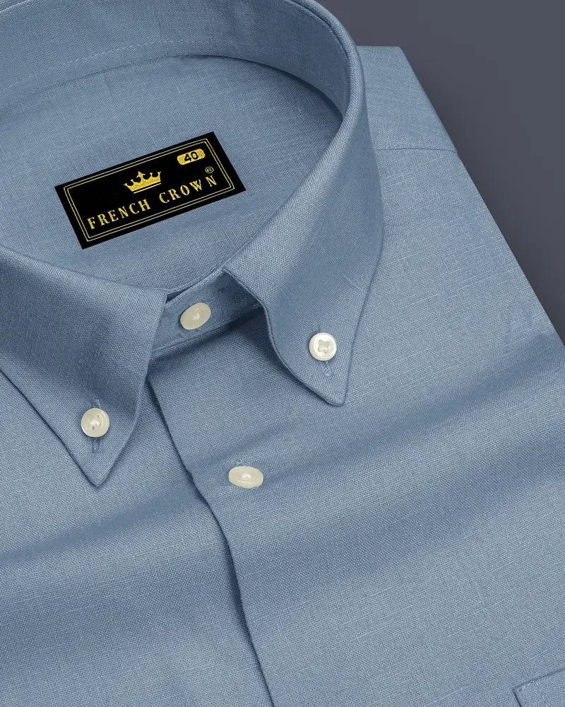 Poise-Waterloo Blue Luxurious Linen Button Down Dress Shirt 1