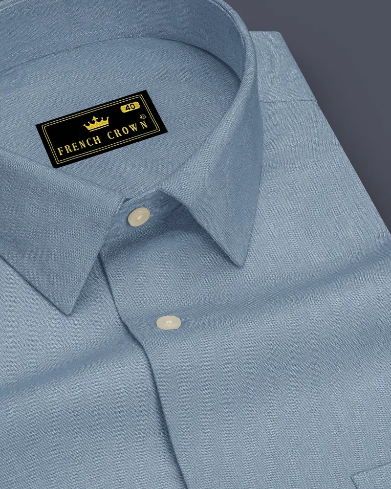 Poise-Waterloo Blue Luxurious Linen Dress Shirt 1