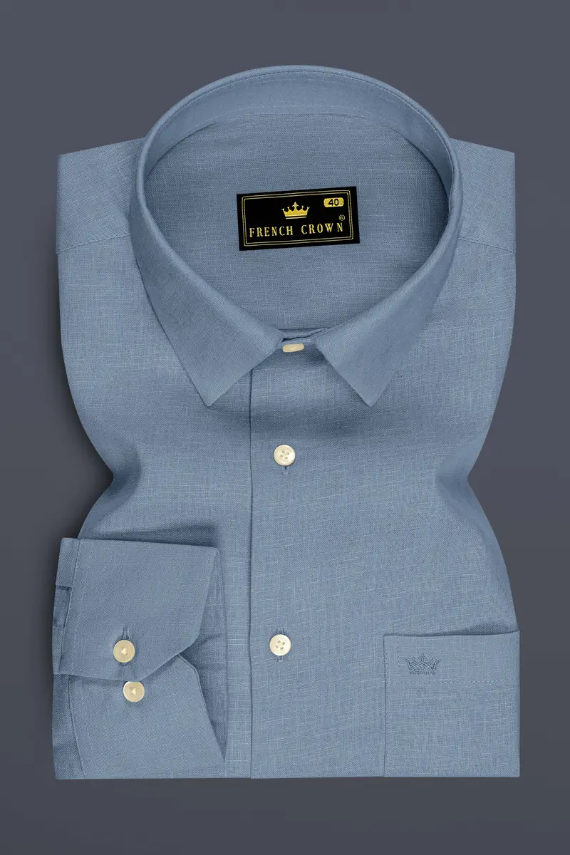 Poise-Waterloo Blue Luxurious Linen Dress Shirt 4