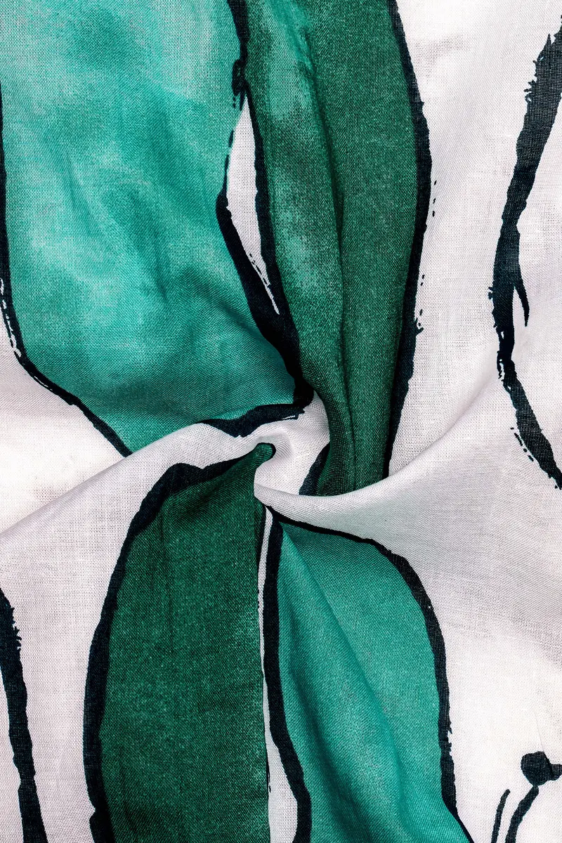 Polar Mist-Glacier Green With Bright White Printed Lightweight Premium Cotton Casual Shirt 3