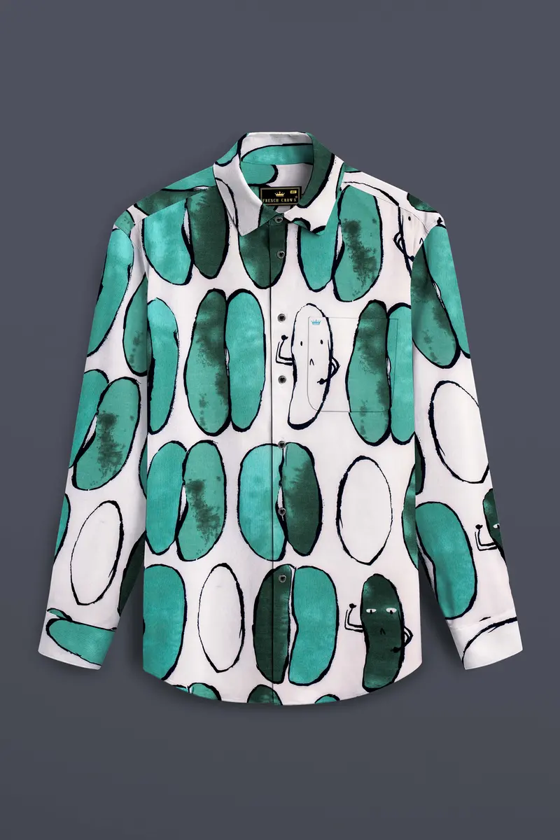 Polar Mist-Glacier Green With Bright White Printed Lightweight Premium Cotton Casual Shirt 6