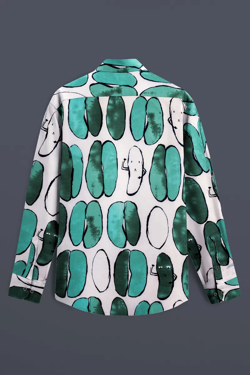 Polar Mist-Glacier Green With Bright White Printed Lightweight Premium Cotton Casual Shirt 7