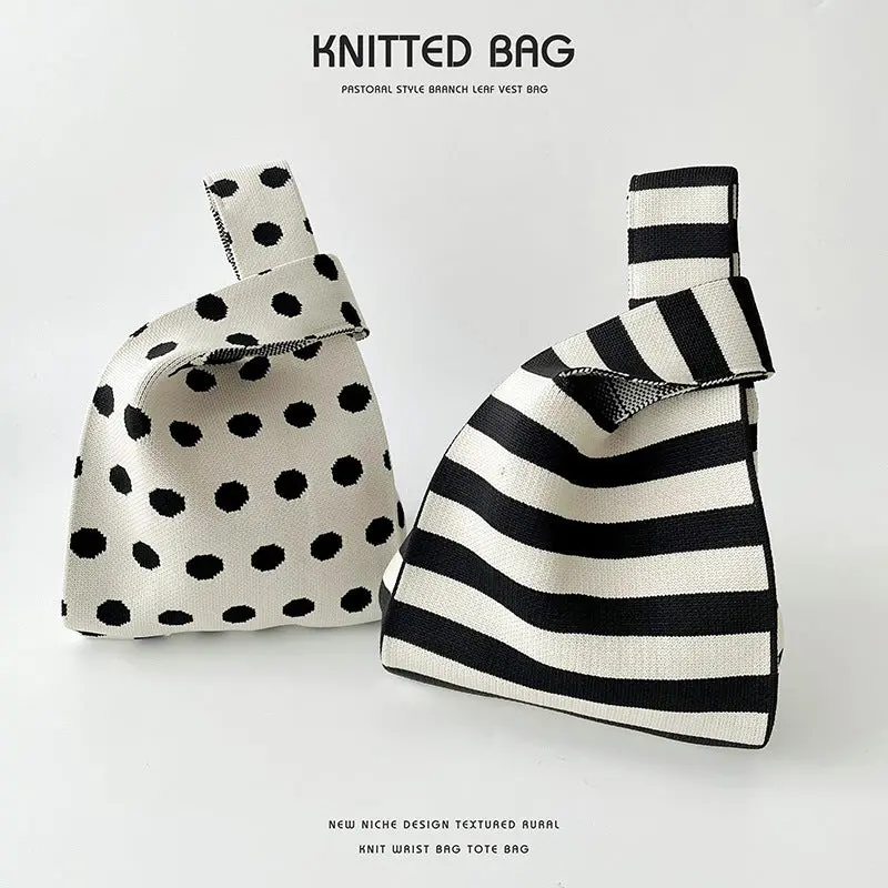 Polka Dot Striped Knitted Shoulder Bag 1