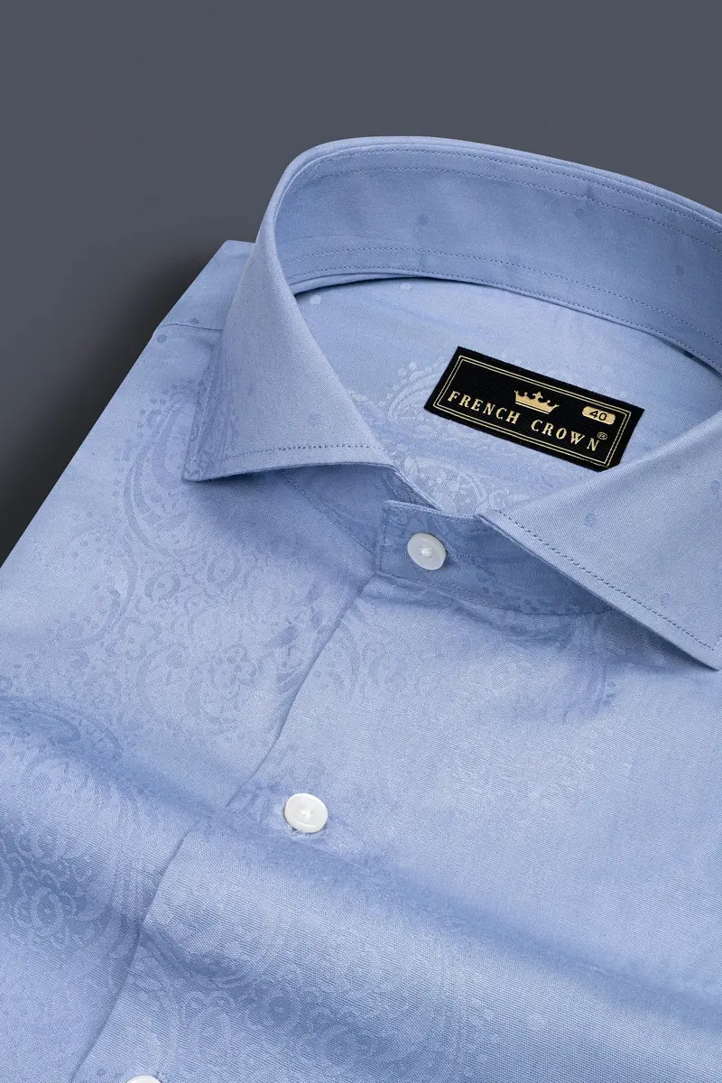 Polo Blue Paisley Printed Jacquard Premium Giza Cotton Shirt 1