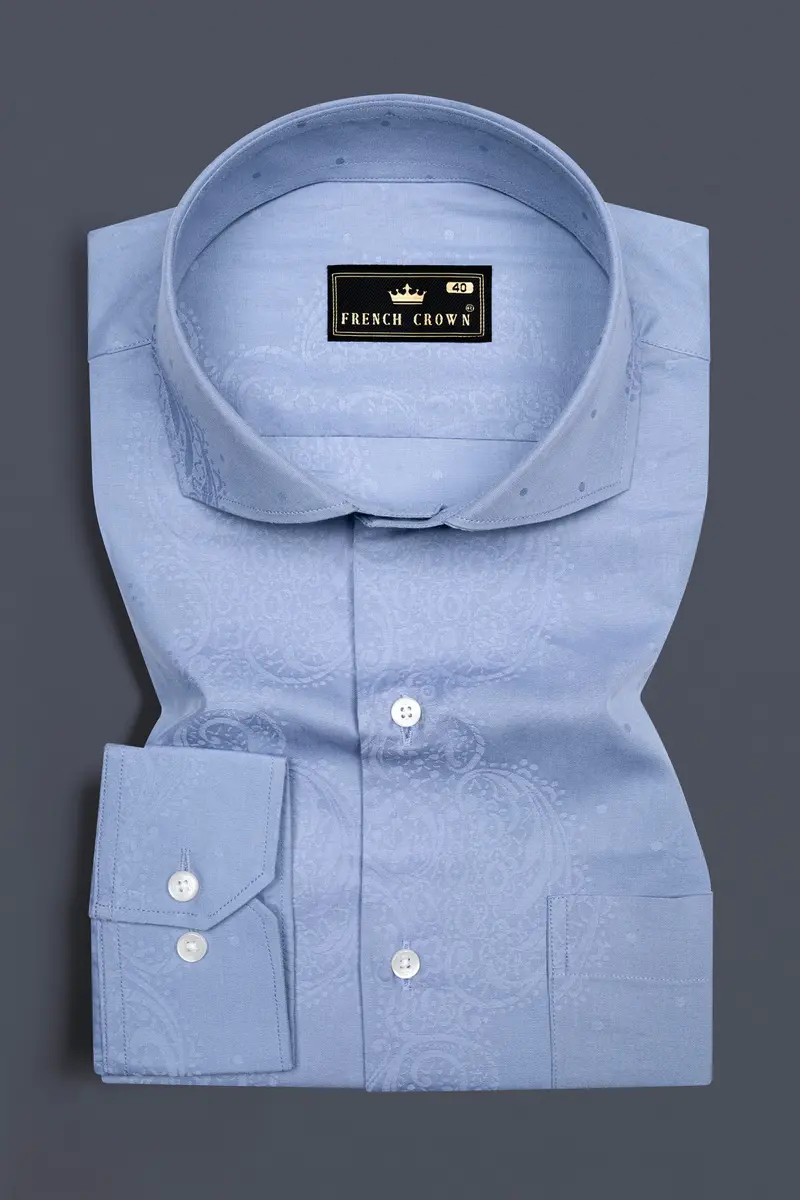 Polo Blue Paisley Printed Jacquard Premium Giza Cotton Shirt 3