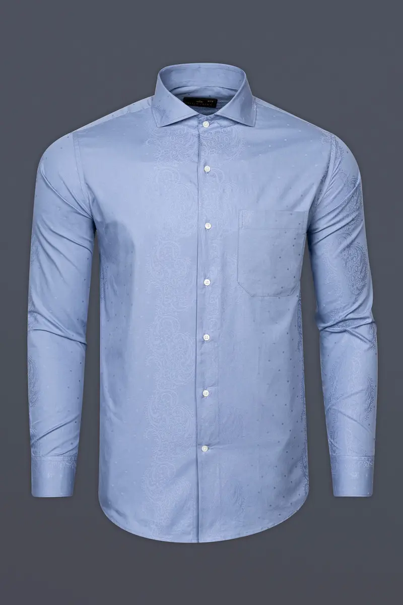 Polo Blue Paisley Printed Jacquard Premium Giza Cotton Shirt 4