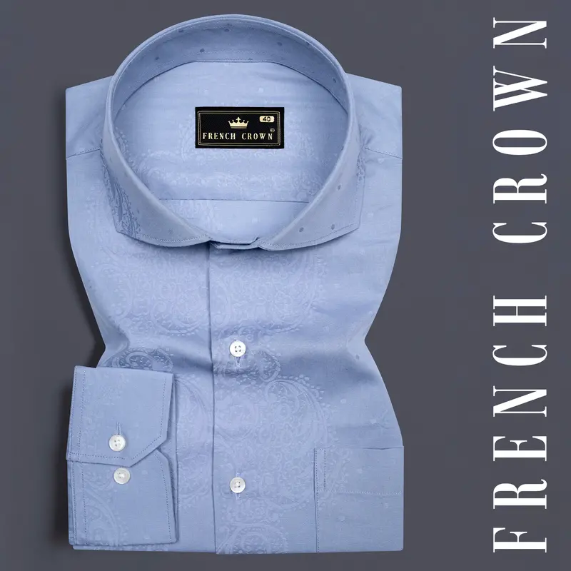 Polo Blue Paisley Printed Jacquard Premium Giza Cotton Shirt 6