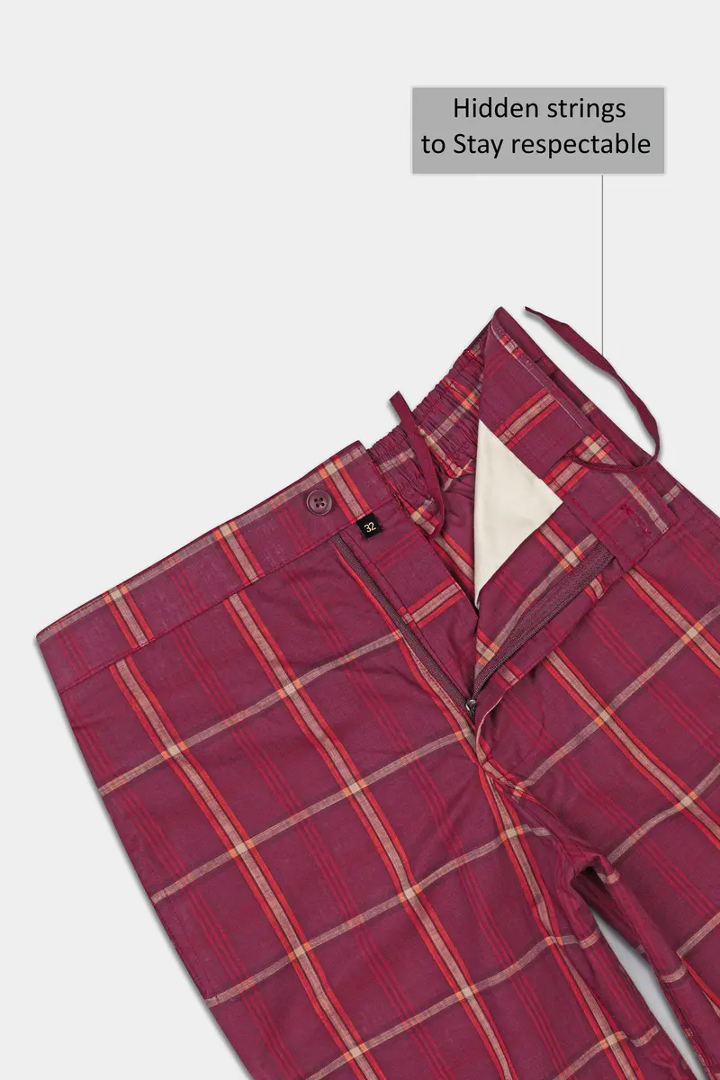 Pompadour Maroon With Quicksand Cream Checkered Premium Cotton Shorts 5