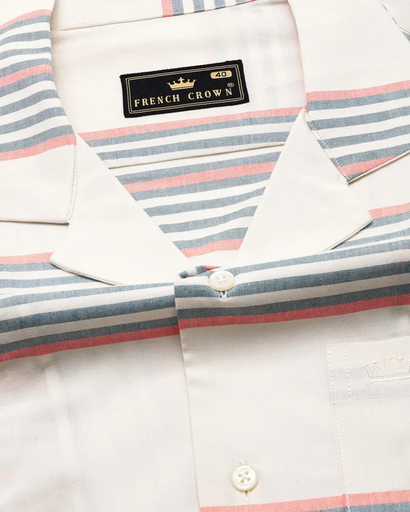 Porcelain Beige Muticolour Striped Premium Cotton Half Sleeves Shirt 4