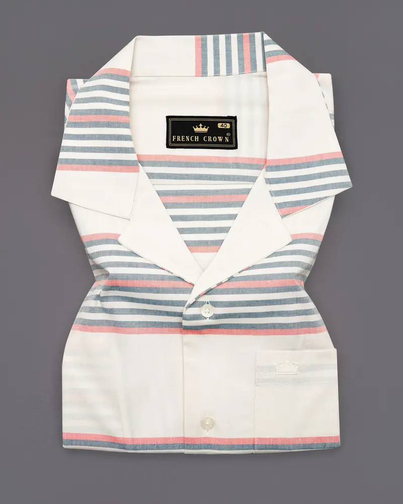 Porcelain Beige Muticolour Striped Premium Cotton Half Sleeves Shirt 5