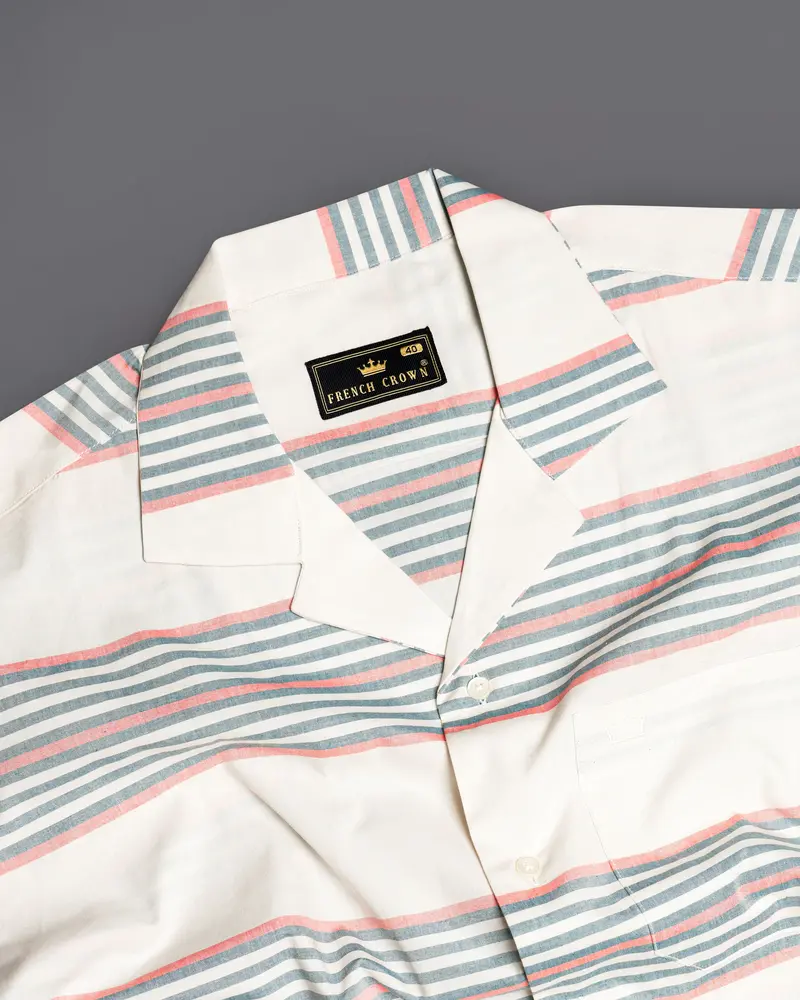 Porcelain Beige Muticolour Striped Premium Cotton Half Sleeves Shirt 6