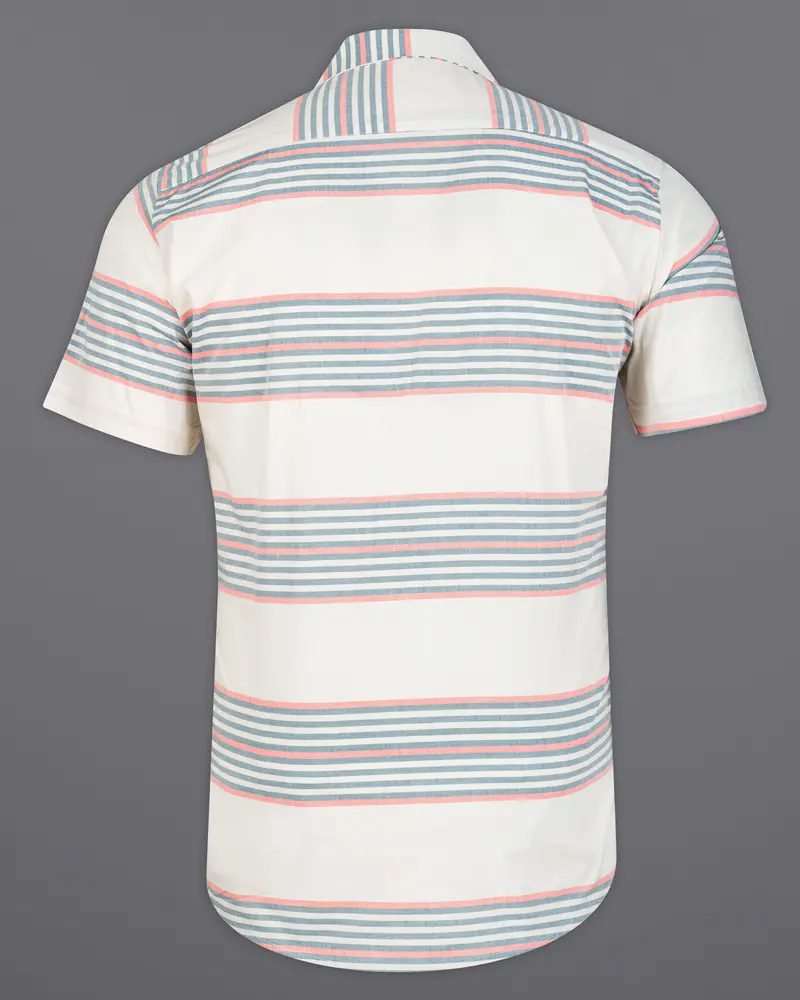 Porcelain Beige Muticolour Striped Premium Cotton Half Sleeves Shirt 7