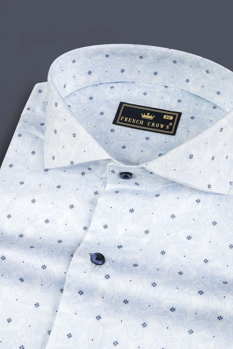 Porcelain Blue Printed Subtle Sheen Super Soft Premium Cotton Shirt 1