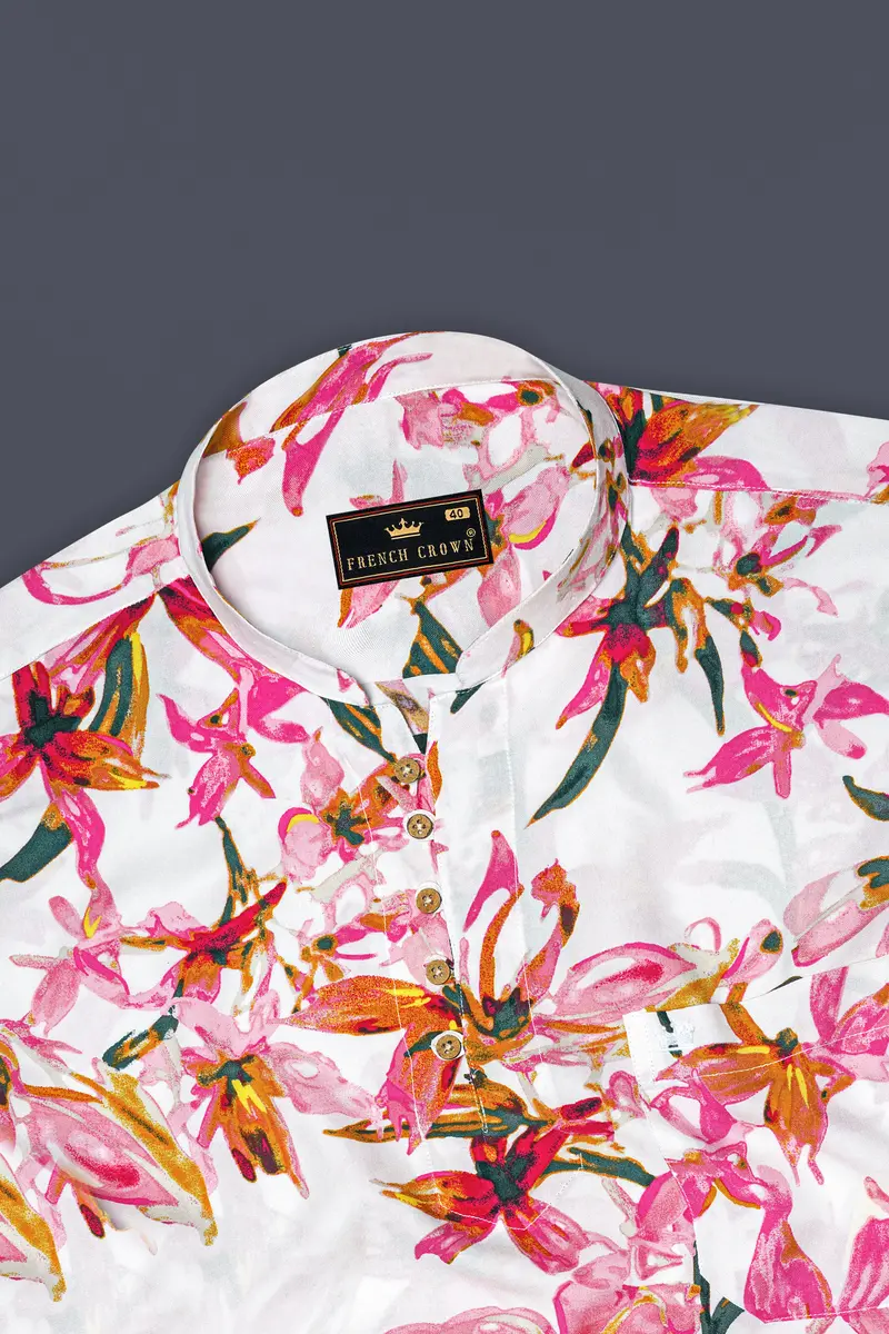 Porcelain Cream Floral Printed Premium Tencel Kurta Shirt 5
