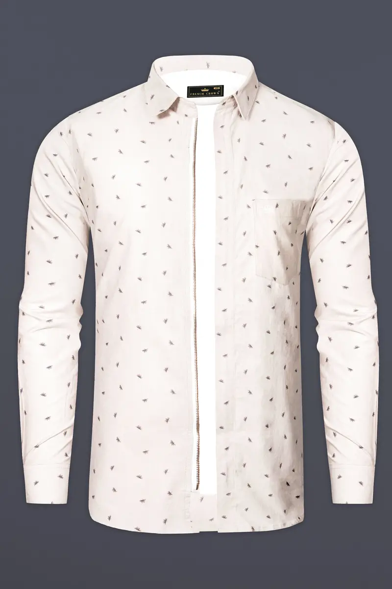 Porcelain Cream Printed Corduroy Designer Overshirt/Shacket 1