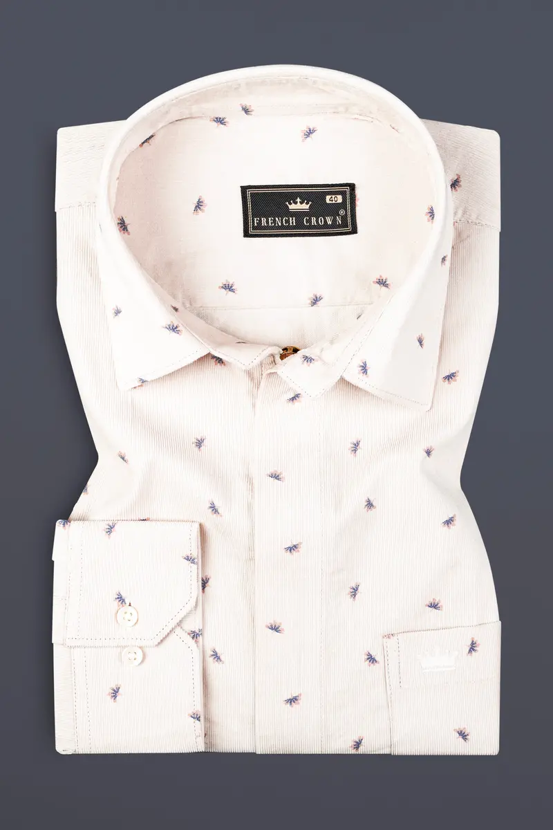 Porcelain Cream Printed Corduroy Designer Overshirt/Shacket 4