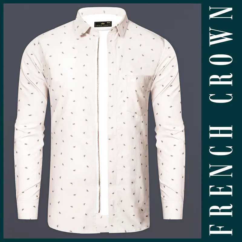 Porcelain Cream Printed Corduroy Designer Overshirt/Shacket 7