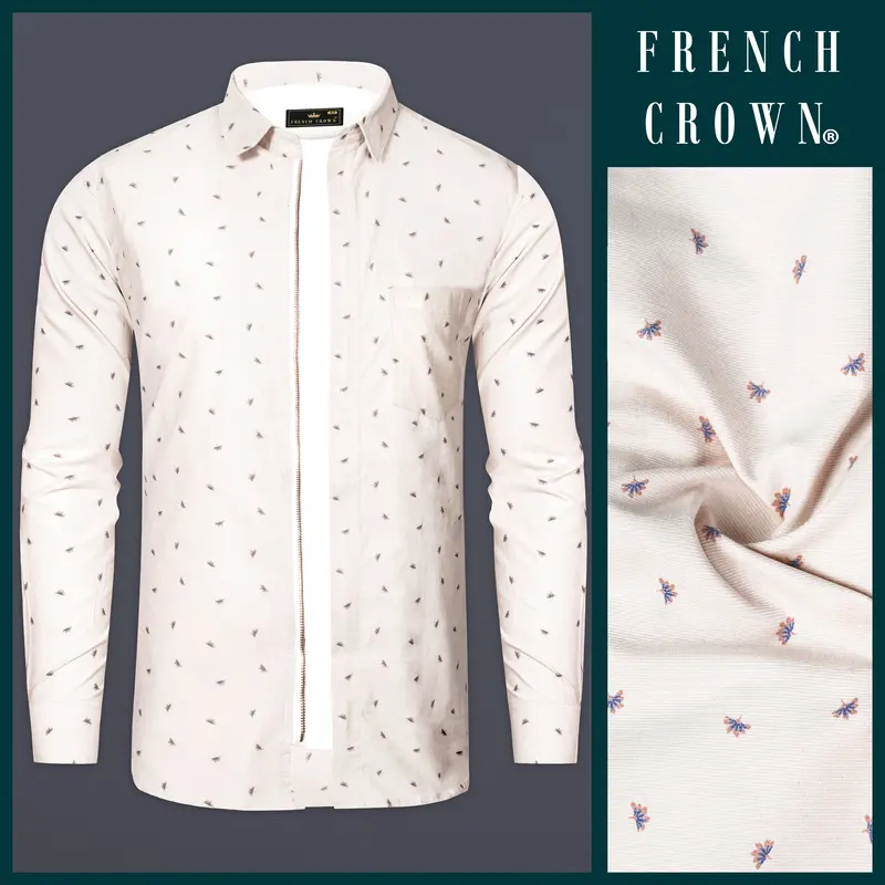 Porcelain Cream Printed Corduroy Designer Overshirt/Shacket 9