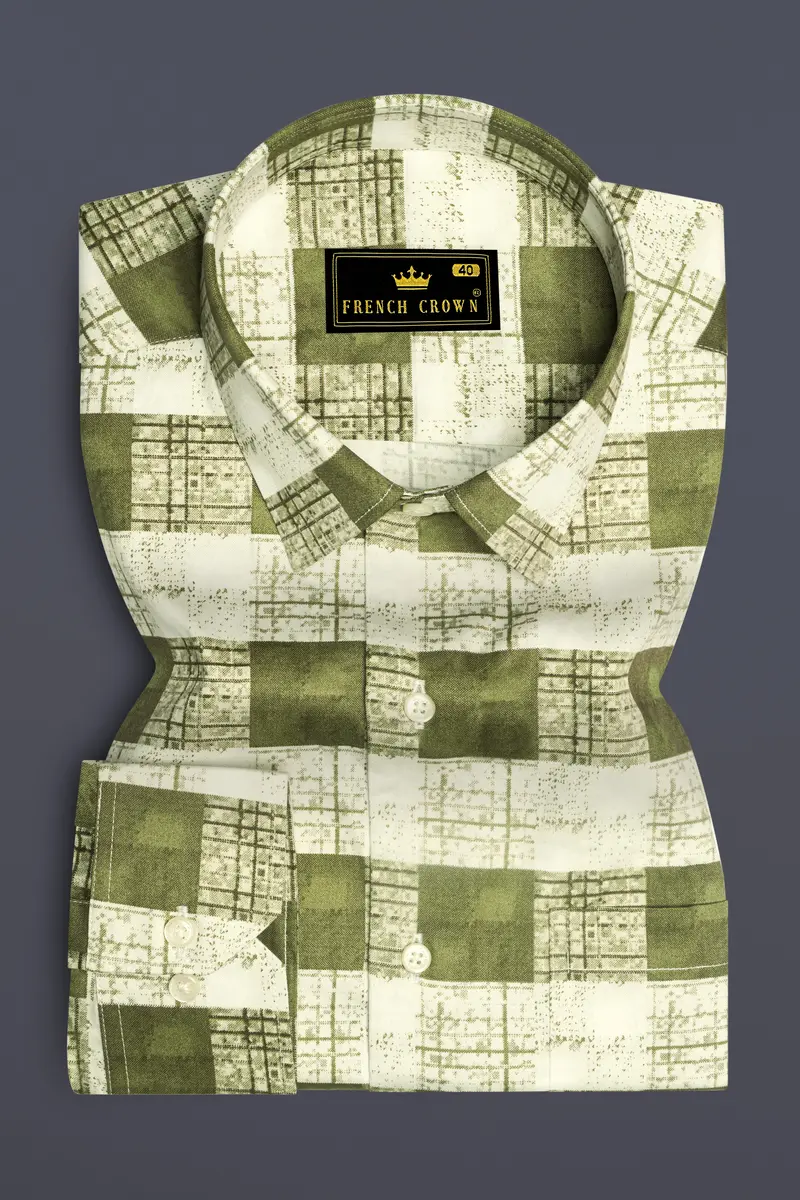 Porcelain Cream With Moccasin Green Super Soft Premium Cotton Shirt 4
